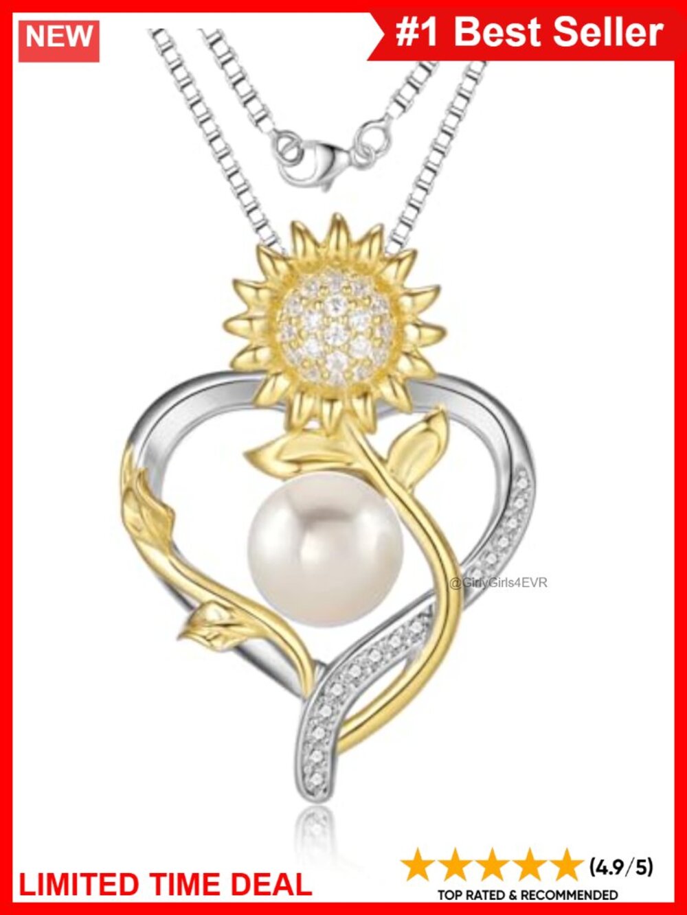 Pearl Necklace 18K White Gold Plated 925 Sterling Silver